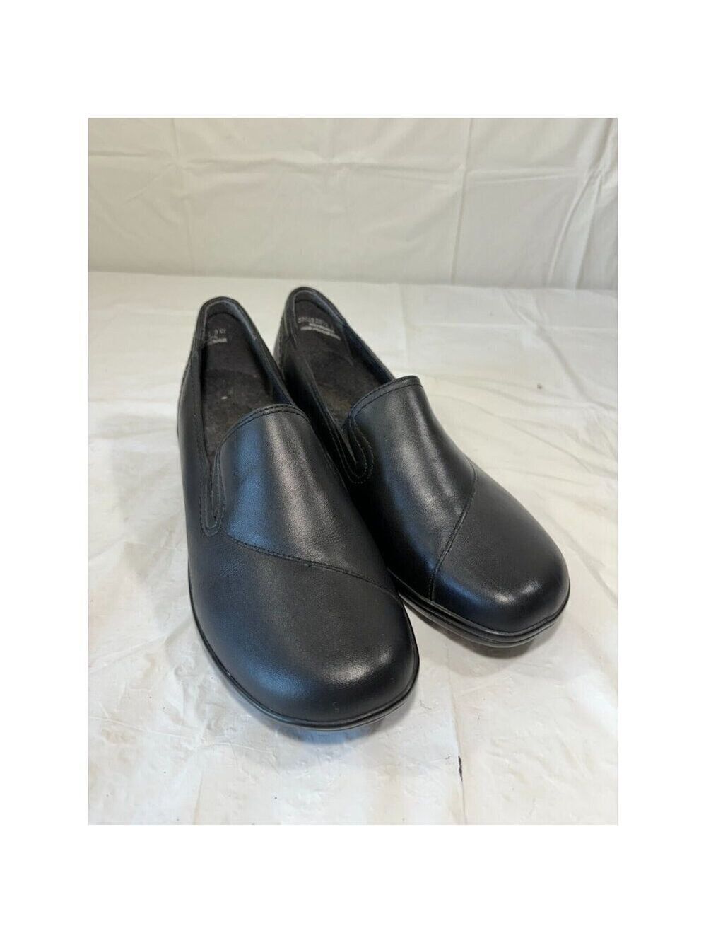 Clarks May Poppy Black Leather Clogs Size 9W